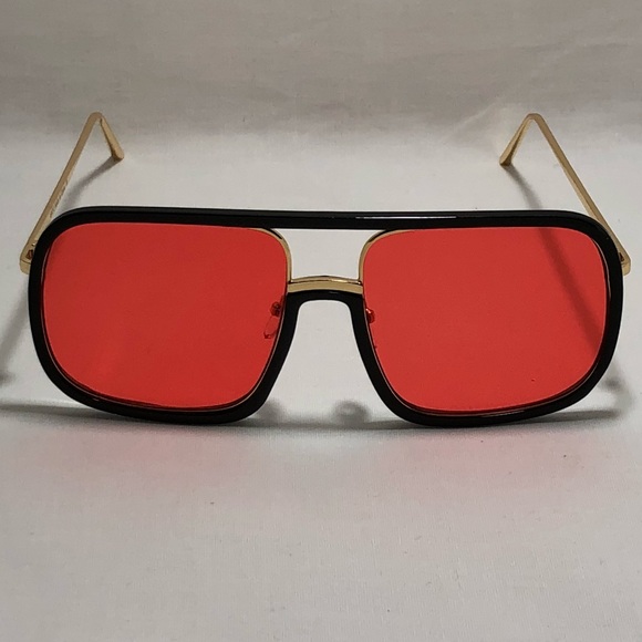 Other - Black w/ Red Lens Pilot Aviator Sunglasses
